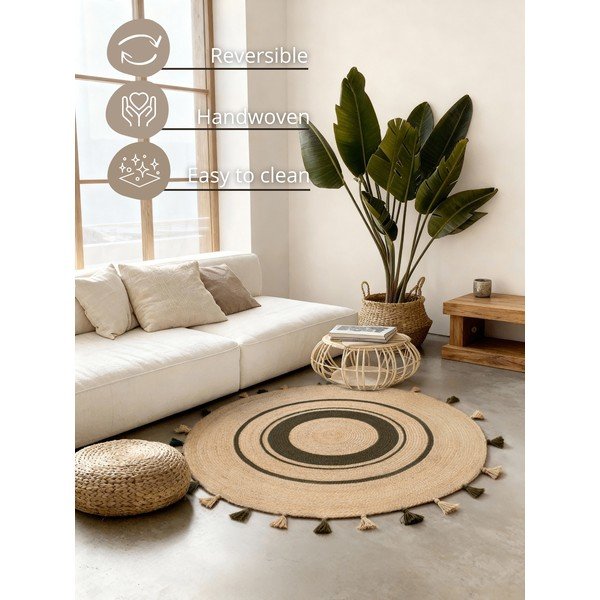 Obostrani/ručno rađen juten okrugao tepih u prirodnoj boji ø 200 cm Basil – Hanse Home-image-2