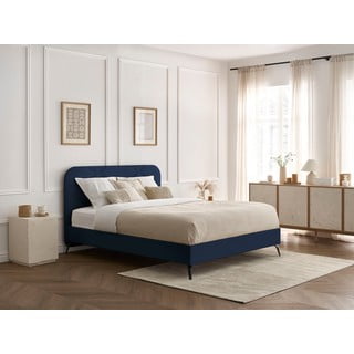 Tamno plavi tapecirani bračni krevet s podnicom 140x190 cm Prune – Bobochic Paris