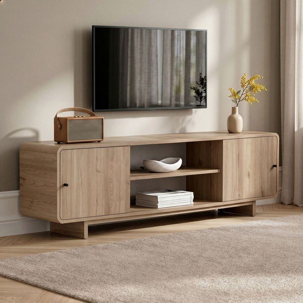 TV komoda u dekoru hrasta u svijetloj prirodnoj boji 180x52x34 cm Mirel – Nordure-image-3