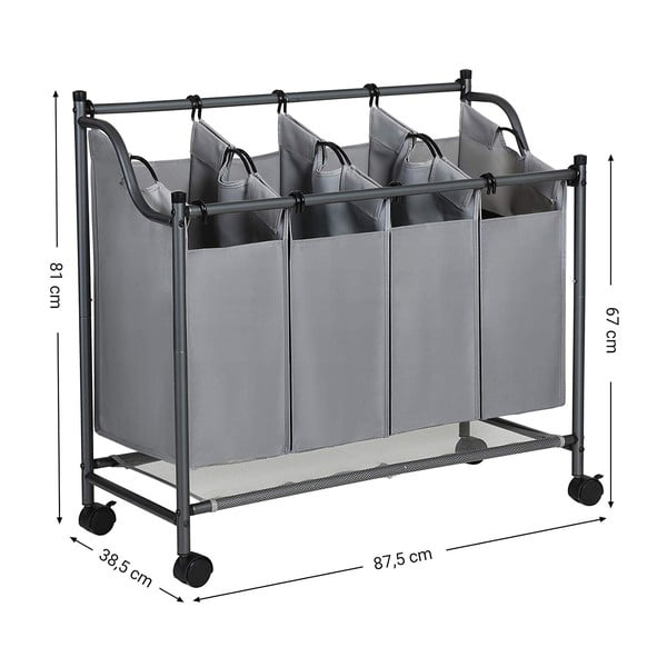 Siva košara na kotačićima s 4 pregrade za rublje Songmics-image-2