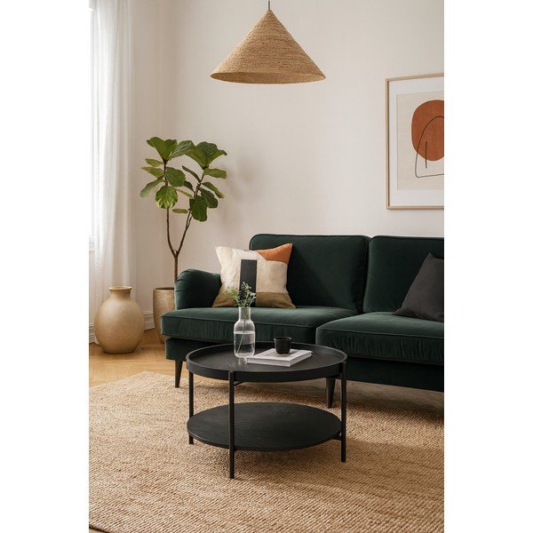 Crni okrugao stolić za kavu u dekoru hrasta ø 64 cm Hagen – Bonami Essentials-image-1