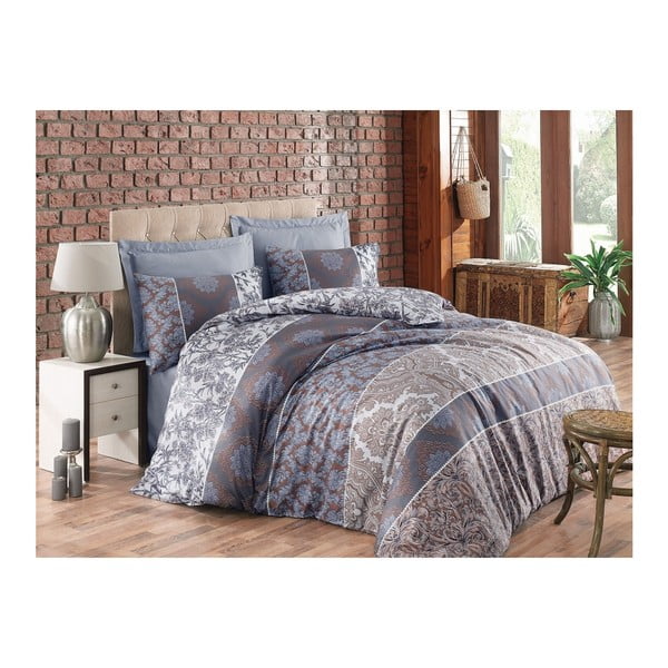 Pamučna posteljina s plahtom i dvije jastučnice za bračni krevet Alberta, 200 x 220 cm
