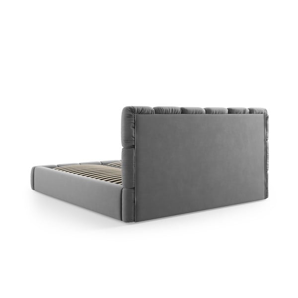 Sivi baršunasti tapecirani bračni krevet s prostorom za odlaganje s podnicom 180x200 cm Bellis – Micadoni -image-4