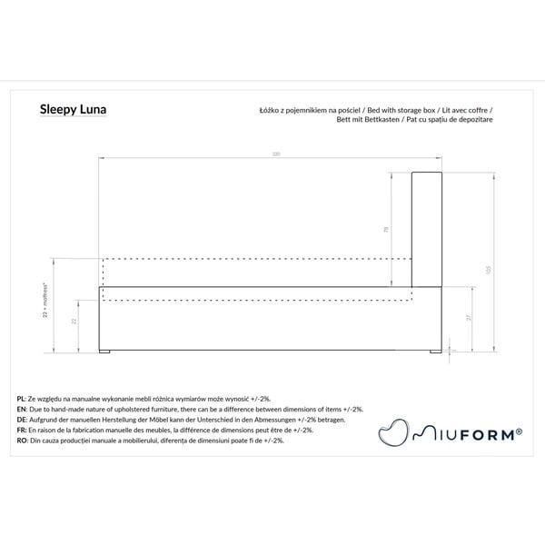 Sivi tapecirani krevet za jednu osobu s podnicom 90x200 cm Sleepy Luna - Miuform-image-4
