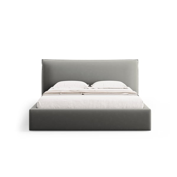 Sivi tapecirani bračni krevet s prostorom za pohranu s podnicom 160x200 cm Elio – Milo Casa-image-3