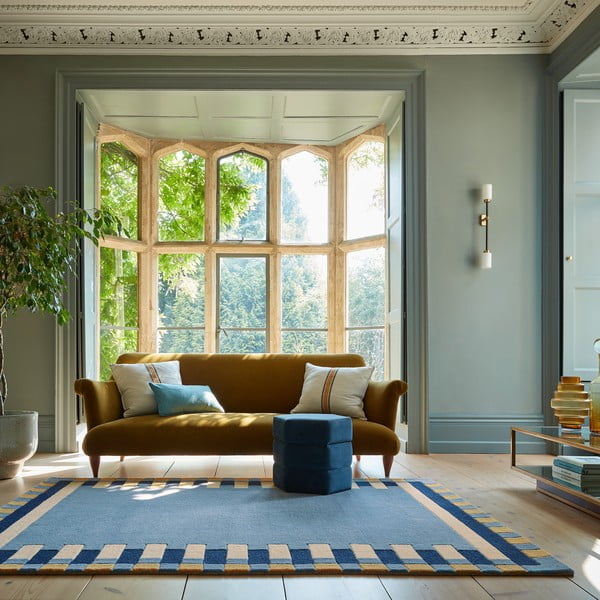 Plavi ručno rađen vunen tepih 200x290 cm Kai Wool Border – Flair Rugs-image-1