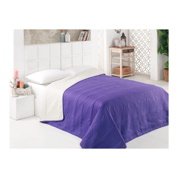 Ljubičasto-bijeli dvostrani prekrivač preko kreveta od mikrovlakana, 200 x 220 cm
