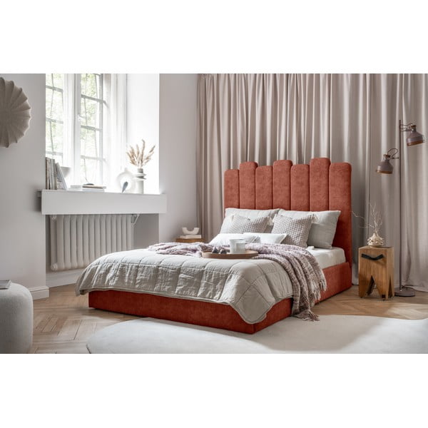Tapecirani bračni krevet s prostorom za pohranu s podnicom 160x200 cm u boji cigle Dreamy Aurora - Miuform-image-2