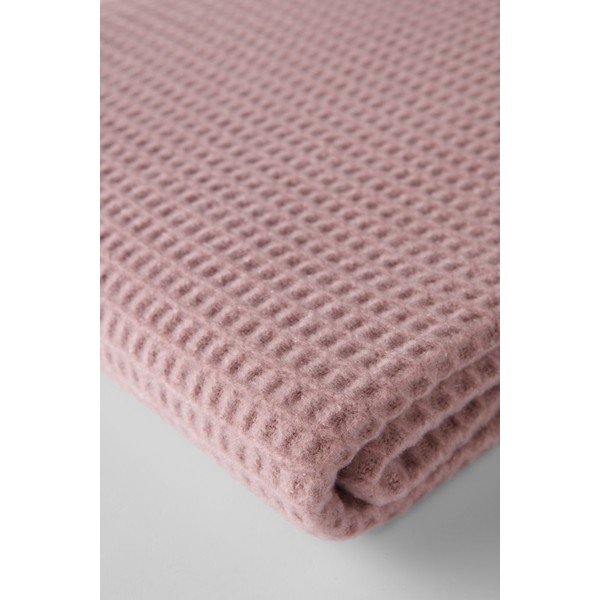 Ružičasta deka od mješavine pamuka 140x180 cm Basics Waffle – Euromant-image-3