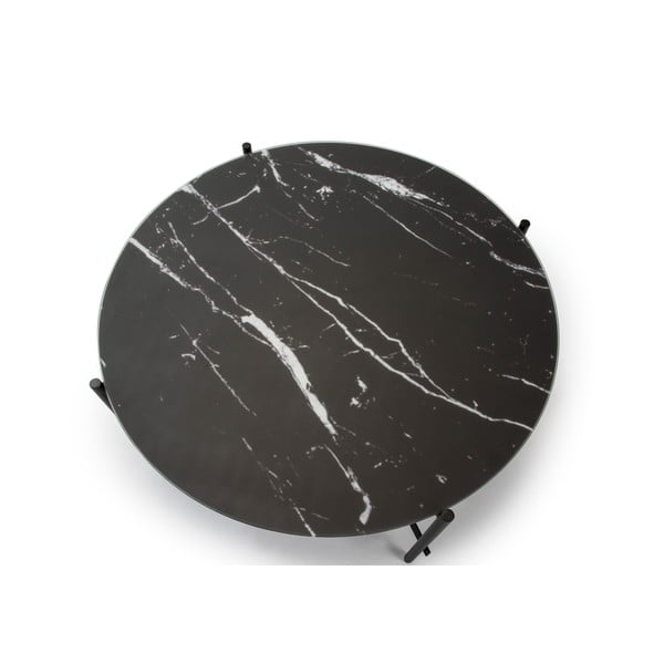 Crni stolić za kavu sa staklenom pločom u mramornom dekoru Marckeric, ø 84 cm-image-3