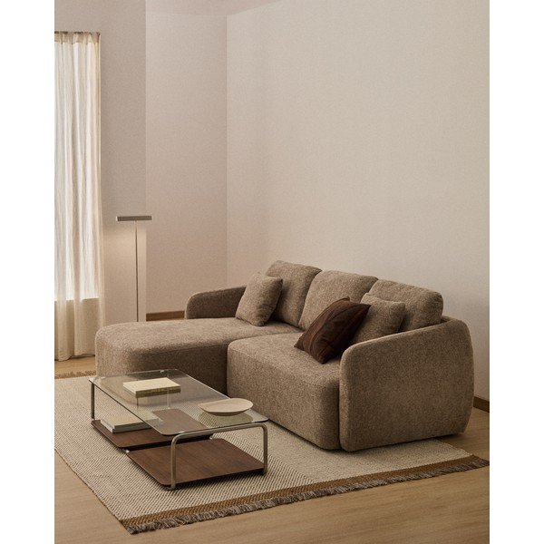 Smeđe-siva sklopiva kutna garnitura od šenila (s lijevim kutom/s ležaljkom) Laira – Kave Home-image-1