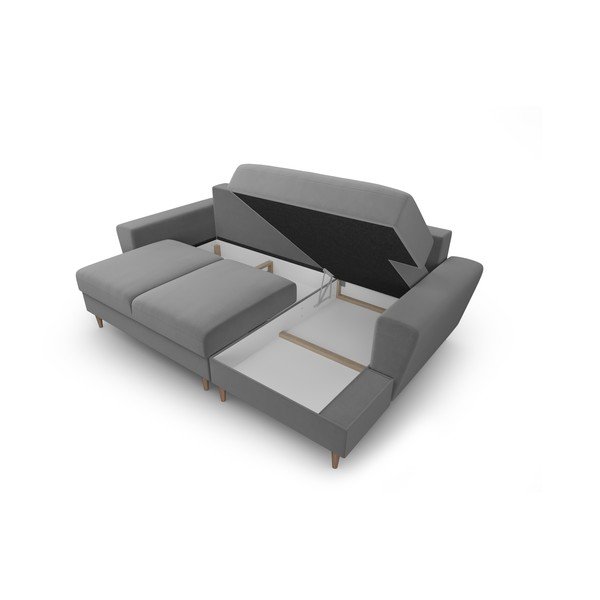 Svijetlo siva baršunasti sklopiva/s prostorom za odlaganje kutna garnitura (s desnim kutom/s ležaljkom) Kyoto – Cosmopolitan Design-image-3