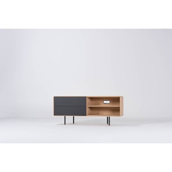 Crna/u prirodnoj boji TV komoda od punog hrasta 150x64 cm Fina – Gazzda-image-4