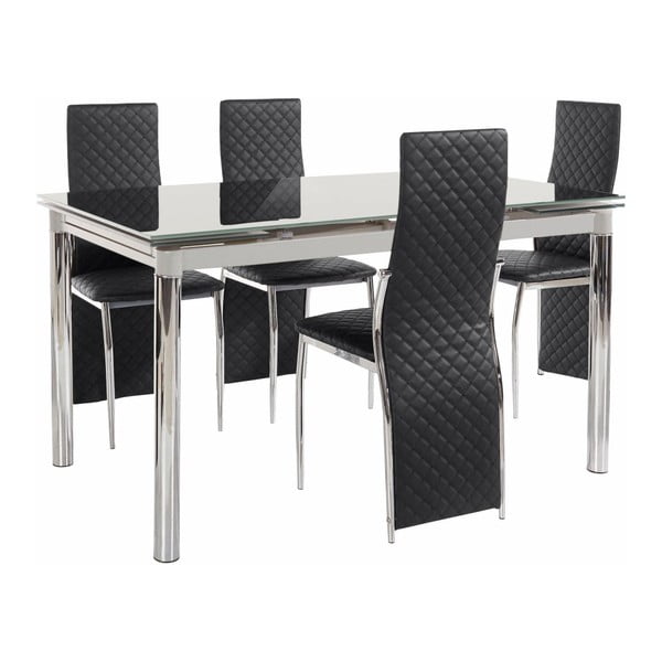 Set blagovaonskog stola i 4 crne blagovaonske stolice Støraa Pippa William Grey Black