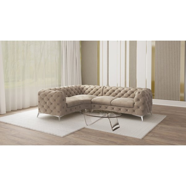 Sivo-bež baršunasti kutna garnitura (s lijevim kutom/u obliku slova L) Chelsea – Ropez-image-1