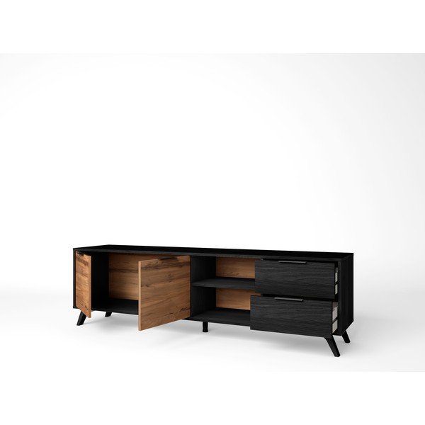 Crni/natur TV stol u dekoru oraha 181x53 cm Noe - Marckeric-image-2