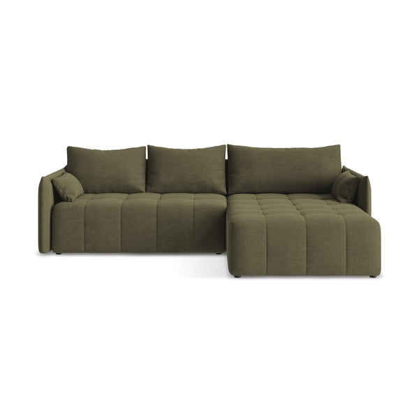 Kaki zelena sklopiva/s prostorom za odlaganje kutna garnitura (s desnim kutom/s ležaljkom) Moku – Makamii