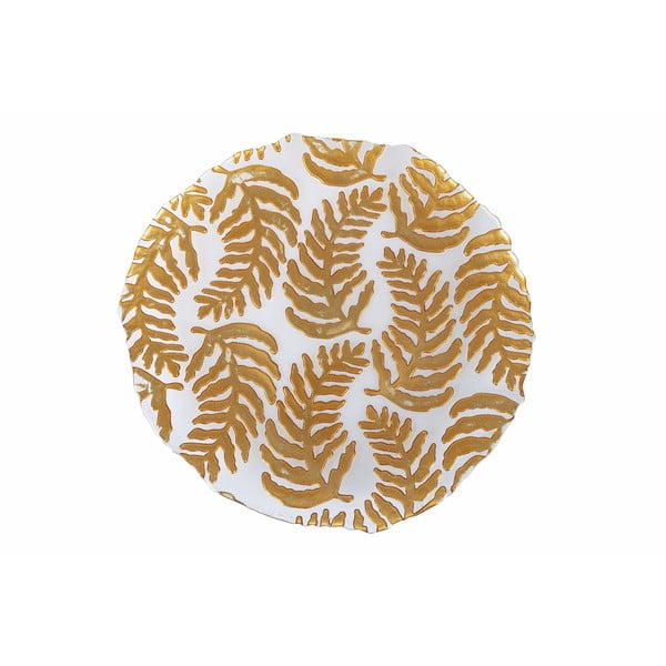Stakleni tanjur bijelo-zlatne boje Villa d'Este Foglie, ø 32 cm