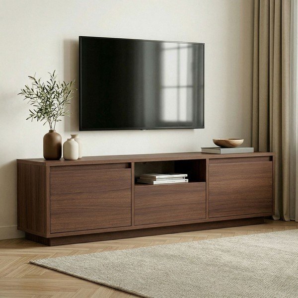 TV komoda u dekoru oraha u tamnoj prirodnoj boji 160x42x30 cm Sentinel – Kalune Design-image-1