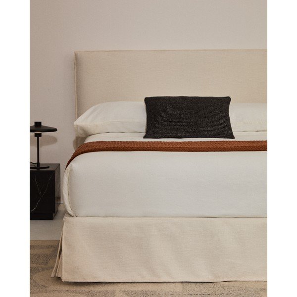 Bijeli tapecirani bračni krevet bez uzglavlja 160x200 cm Jaira – Kave Home-image-1