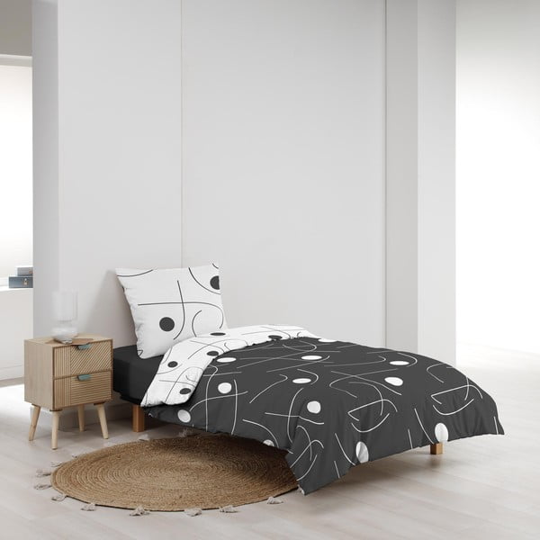 Bijela/tamno siva posteljina za krevet za jednu osobu od mikrovlakana 140x200 cm Sonate – douceur d'intérieur-image-1