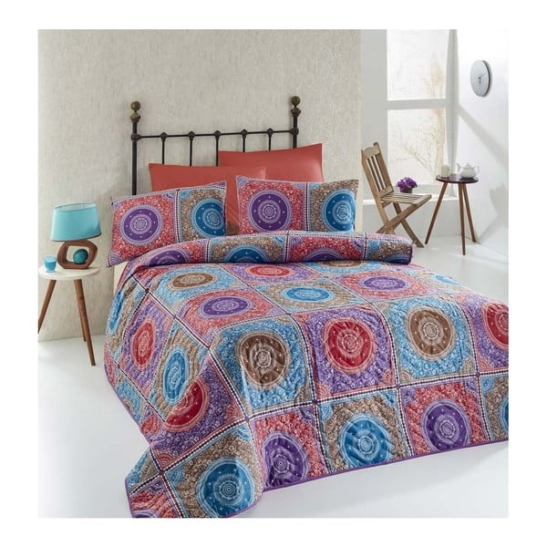 Prošiveni prekrivač za bračni krevet s jastučnicama Ornament, 200 x 220 cm