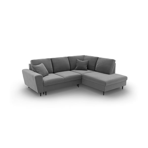 Svijetlo siva baršunasti sklopiva/s prostorom za odlaganje kutna garnitura (s desnim kutom/u obliku slova L) Kyoto – Cosmopolitan Design-image-1