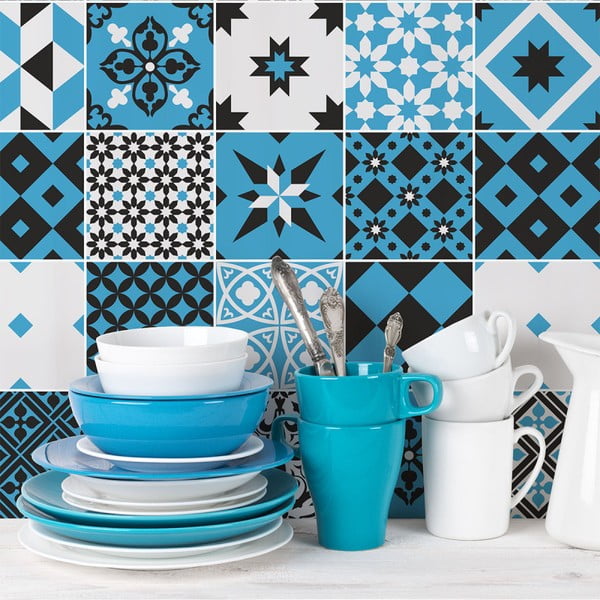 Set od 24 zidne naljepnice Ambiance Wall Decal Cement Tiles Azulejos Ranjita, 15 x 15 cm