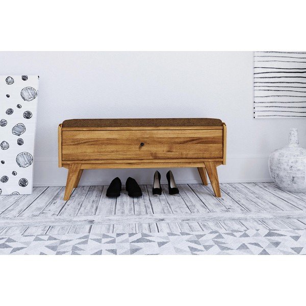 Klupa za odlaganje od hrastovine s narančastim sjedalom Retro - The Beds-image-3