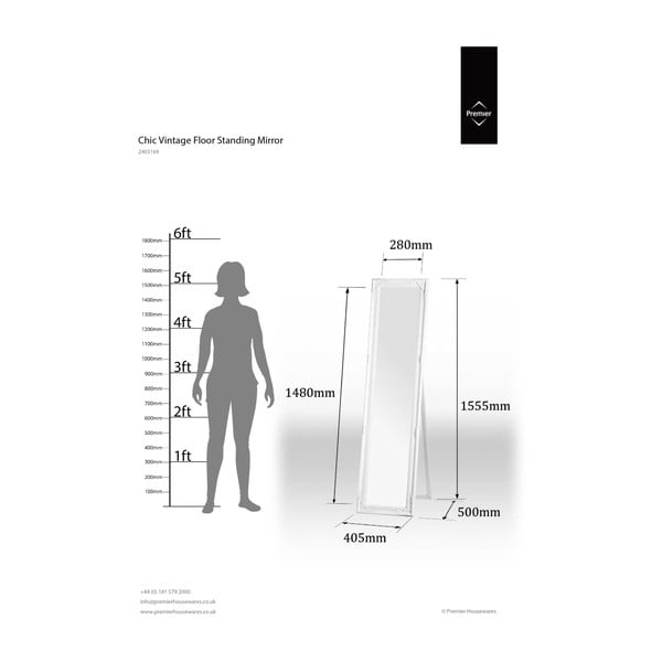Stojeće ogledalo s okvirom od masivnog drveta 40x160 cm Chic – Premier Housewares-image-2