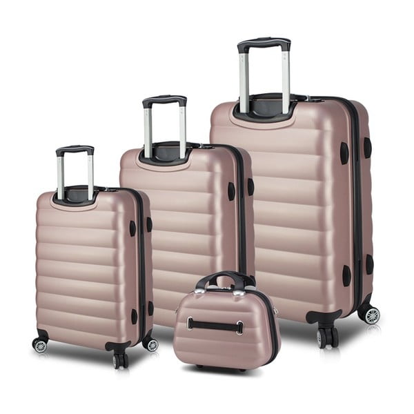 Set od 3 ružičaste putne futrole na kotačima s USB priključcima i My Valice aktovka RESSO Travel Set