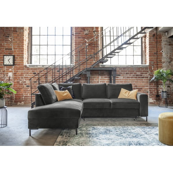 Tamno siva baršunasti sklopiva kutna garnitura (s lijevim kutom) Lofty Lilly – Miuform-image-1