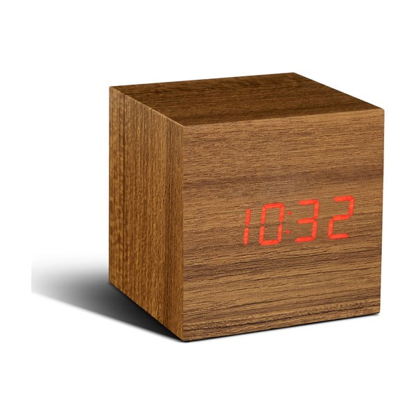 Svijetlosmeđa budilica s crvenim LED zaslonom Gingko Cube Click Clock