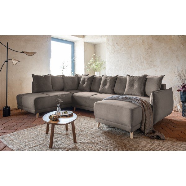 Svjetlo smeđa sklopiva kutna garnitura od samta (s lijevim kutom/u obliku slova "U") Lazy Lukka – Miuform-image-4