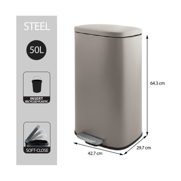 Smeđe-siva željezna kanta za smeće s pedalom 50 l   Akira – Spirella-image-3