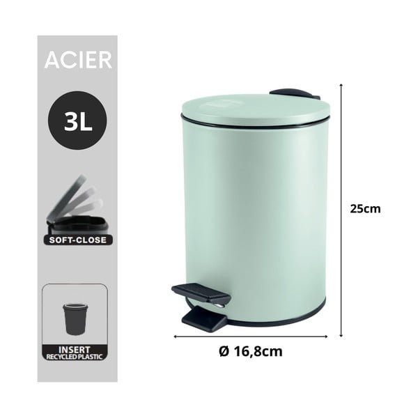 Mentol zelena željezna kanta za smeće s pedalom 3 l   Adelar – Spirella-image-3