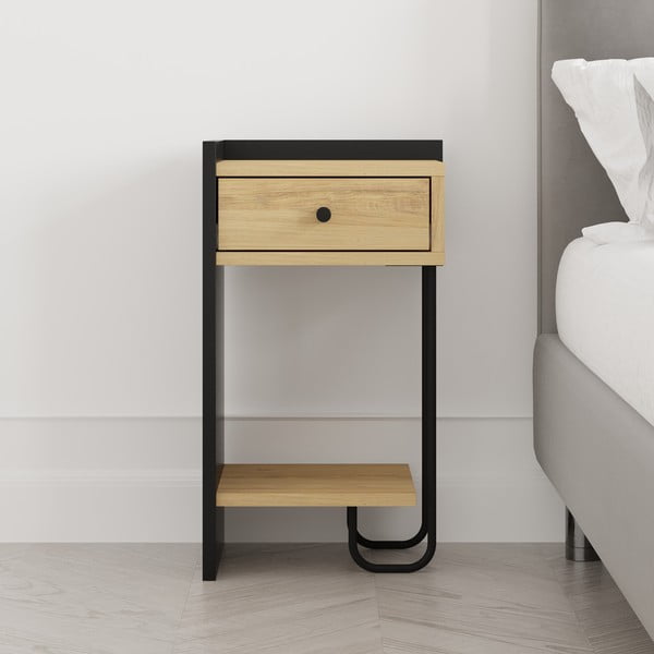 Crni/u prirodnoj boji noćni ormarić u dekoru hrasta s policama Mercure – Marckeric-image-4