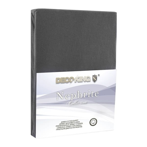 Tamno siva elastična plahta DecoKing Nephrite, 180/200 x 200 cm-image-1