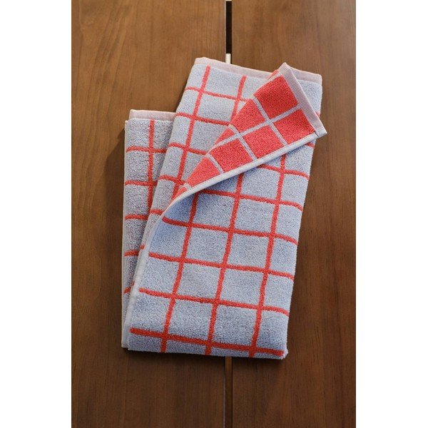 Crveni/svijetlo plavi pamučan ručnik 50x70 cm Grid – Jotex-image-1