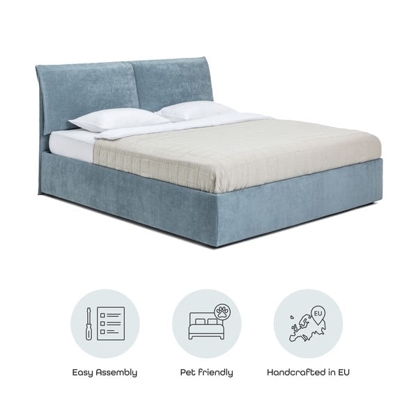 Plavi tapecirani bračni krevet s podnicom i prostorom za odlaganje 160x200 cm Thessa Pillow – Bonami Selection-image-4