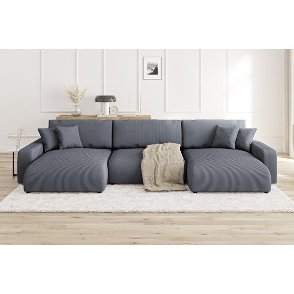 Tamno siva sklopiva/s prostorom za odlaganje kutna garnitura od samta Sara – Ropez-image-1