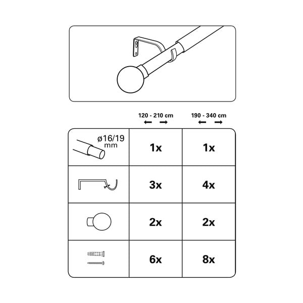 Metalna rastezljiva karniša 120 - 210 cm Koule – Gardinia-image-2
