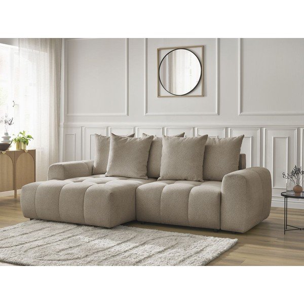 Bež sklopiva/s prostorom za odlaganje kutna garnitura od šenila (s lijevim kutom/s ležaljkom) Roxelane – Bobochic Paris-image-4