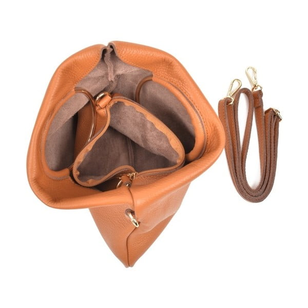 Konjak smeđa kožna torbica Luisa Vannini Pergon Cross-image-2