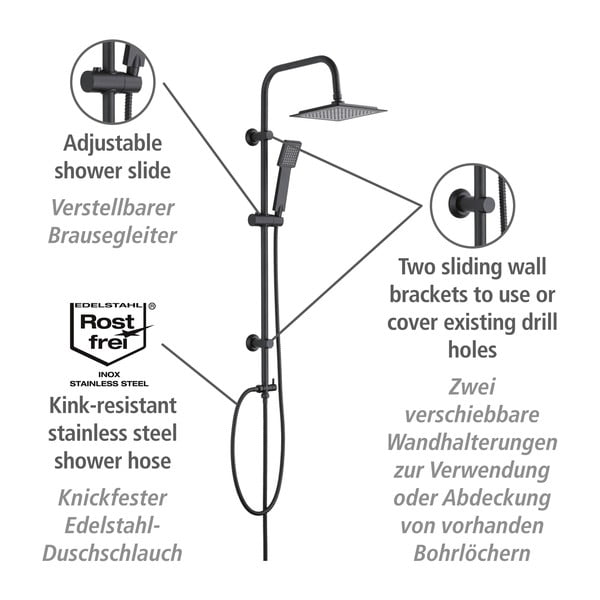 Mat crna tuš garnitura od nehrđajućeg čelika 101 cm Cuadro - Wenko-image-3