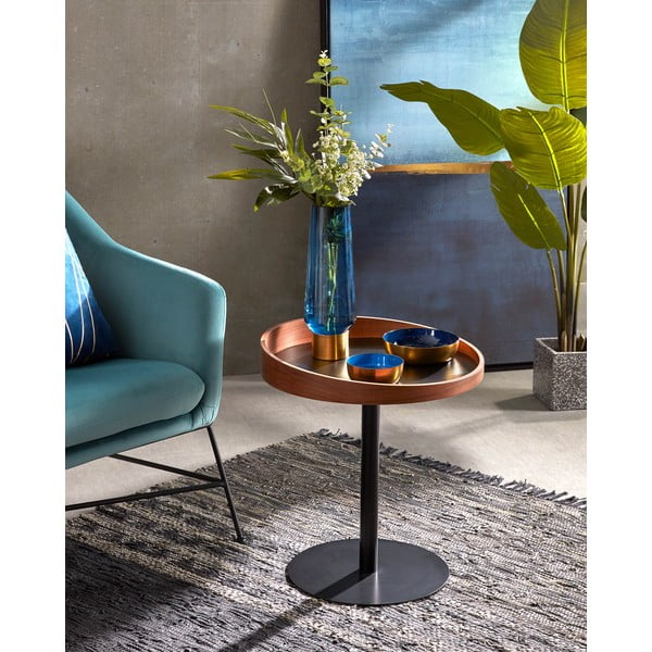 Okrugli pomoćni stol s pločom stola u dekoru oraha ø 46 cm Kaori – Kave Home-image-1