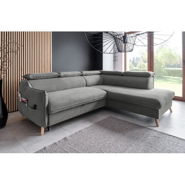 Svijetlo siva baršunasta sklopiva kutna garnitura (s desnim kutom) Sweet Harmony – Miuform-image-3