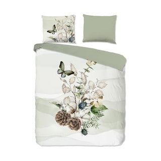 Zelena/krem flanelska posteljina za bračni krevet/za produženi krevet 200x220 cm Marjan – Good Morning