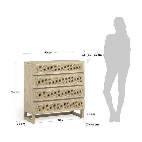 Komoda s 4 ladice od mindi drveta Kave Home Rexit-image-2