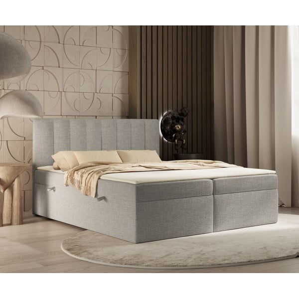Svijetlo sivi boxspring krevet s prostorom za pohranu 140x200 cm Novento – Maison de Rêve-image-1